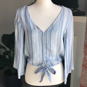 American eagle blue striped bell sleeve top